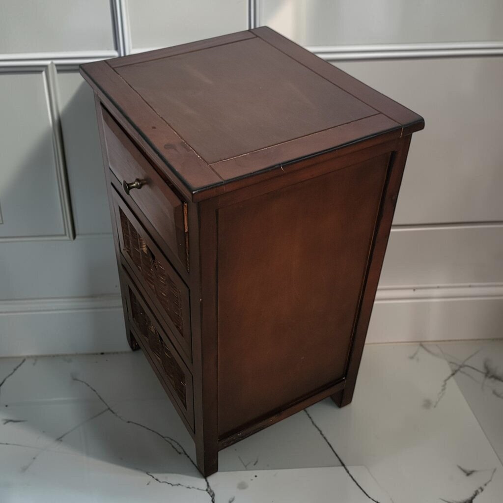 8450 Contemporary Three-Drawer Wood and Wicker Accent Chest ~ FURNITURE