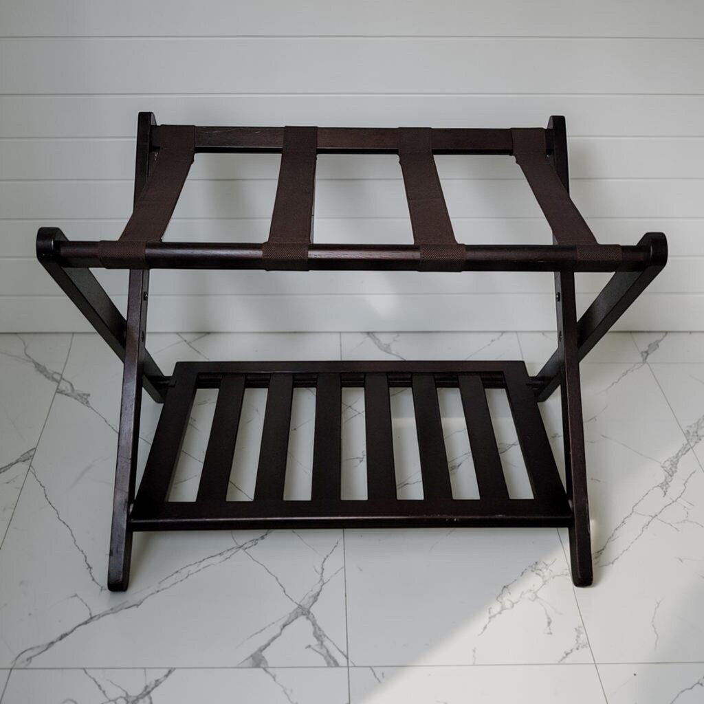 8453 Espresso Wood Luggage #Rack with Lower Shelf Used ~ FURNITURE