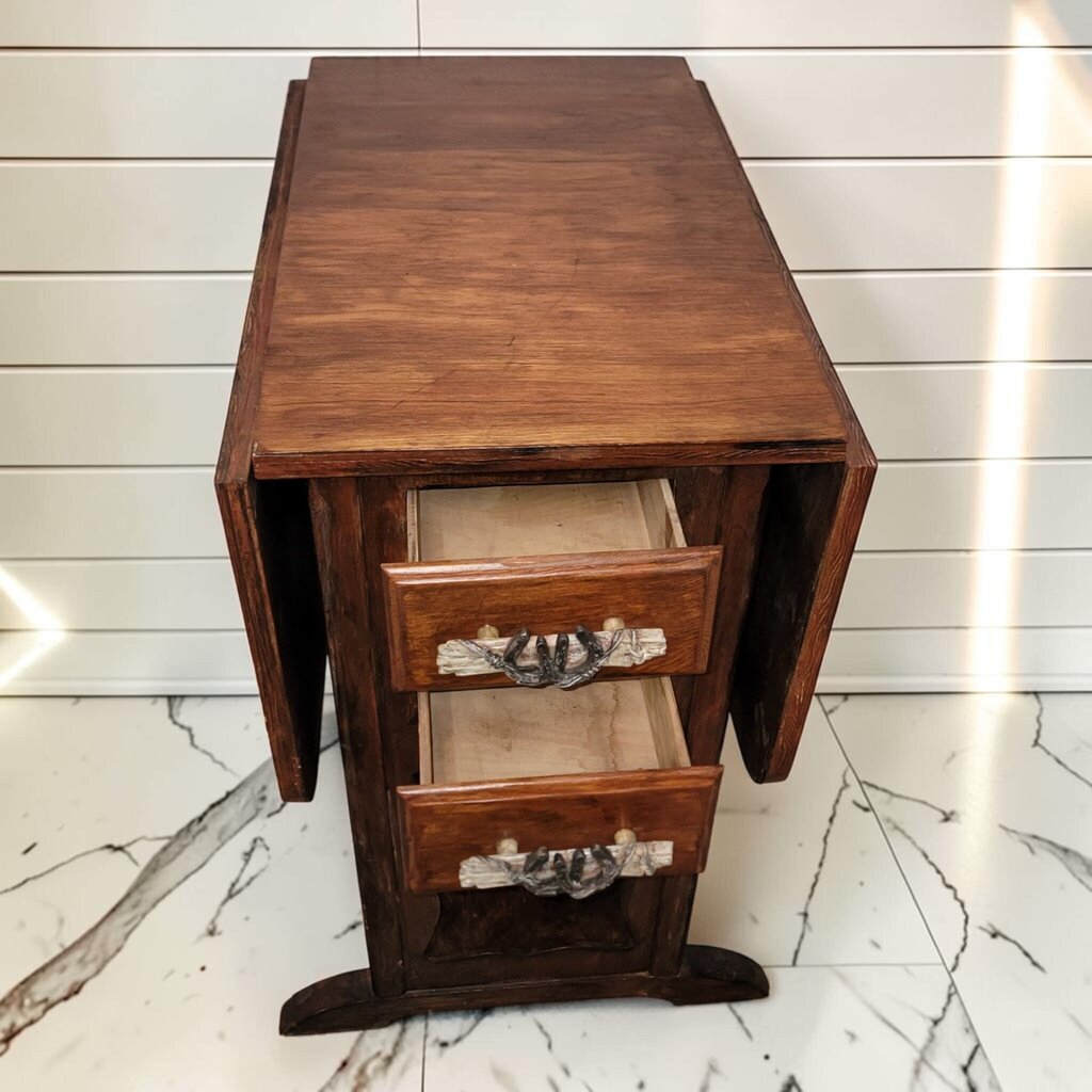 8454 Vintage Western-Style Drop-Leaf Side #Table with Horseshoe Hardware ~ FURNITURE