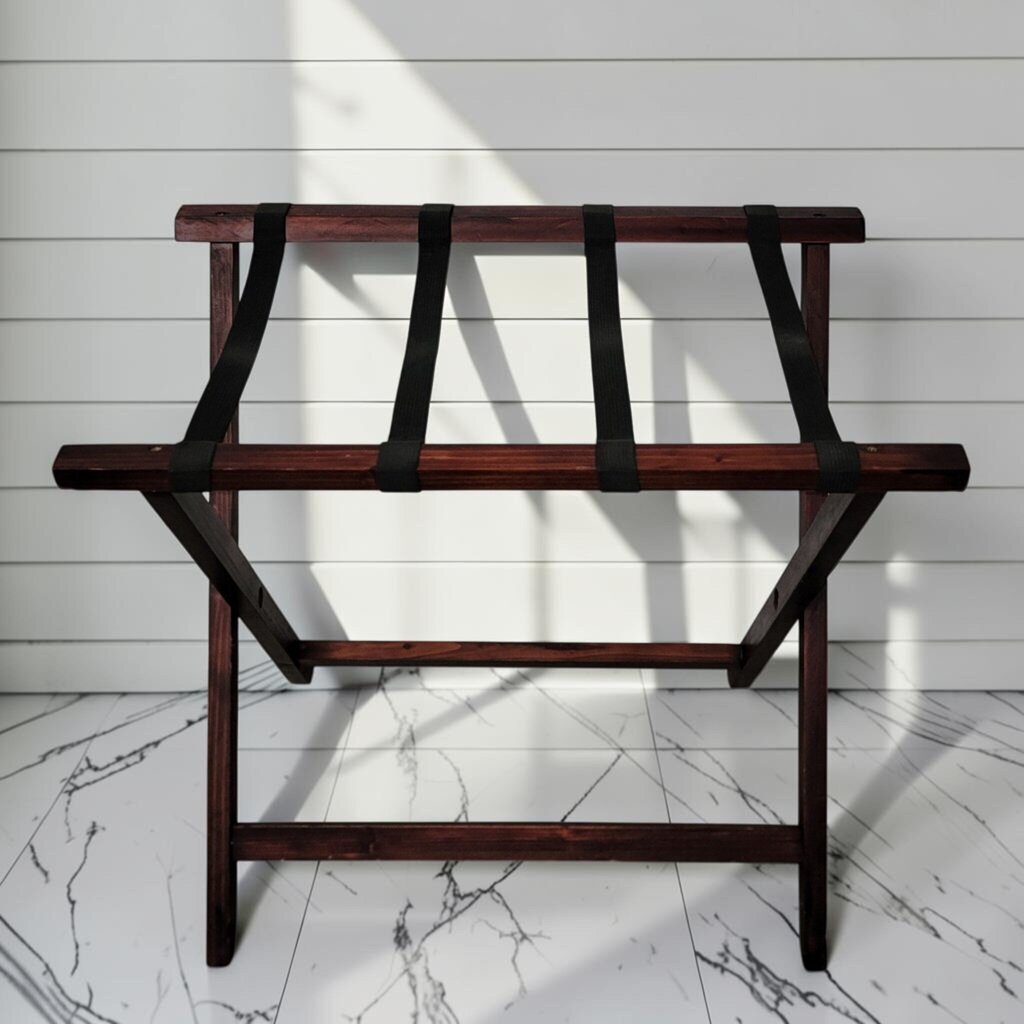 8455 Contemporary Espresso Folding Wooden Luggage #Rack Used ~ FURNITURE