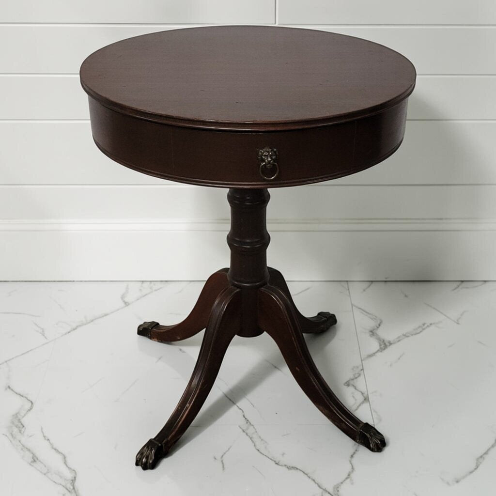 8456 Mahogany Revolving Drum Table with Segmented Storage Used ~ FURNITURE