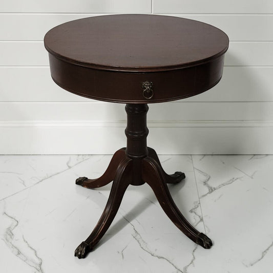 8456 Mahogany Revolving Drum Table with Segmented Storage