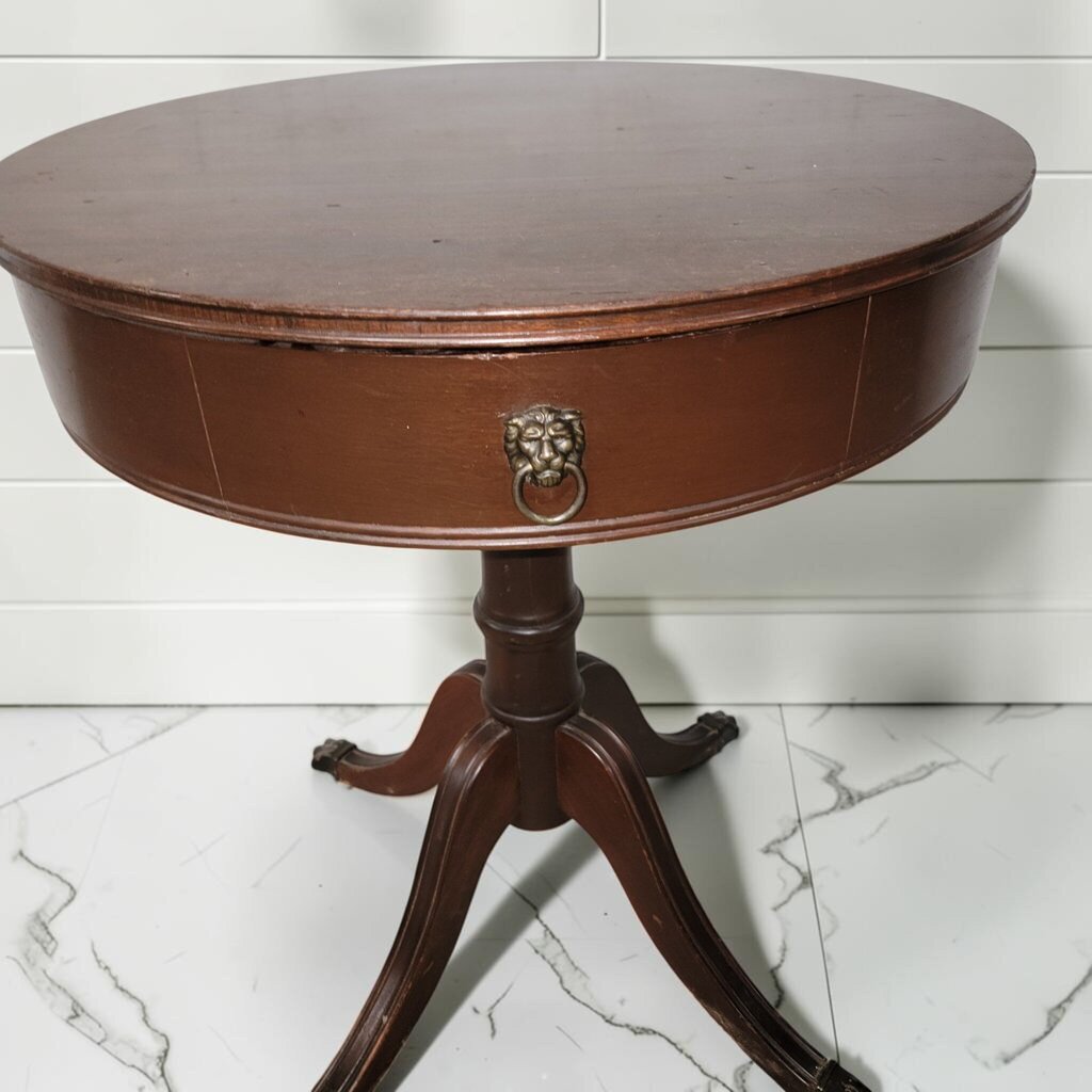 8456 Mahogany Revolving Drum Table with Segmented Storage ~ FURNITURE