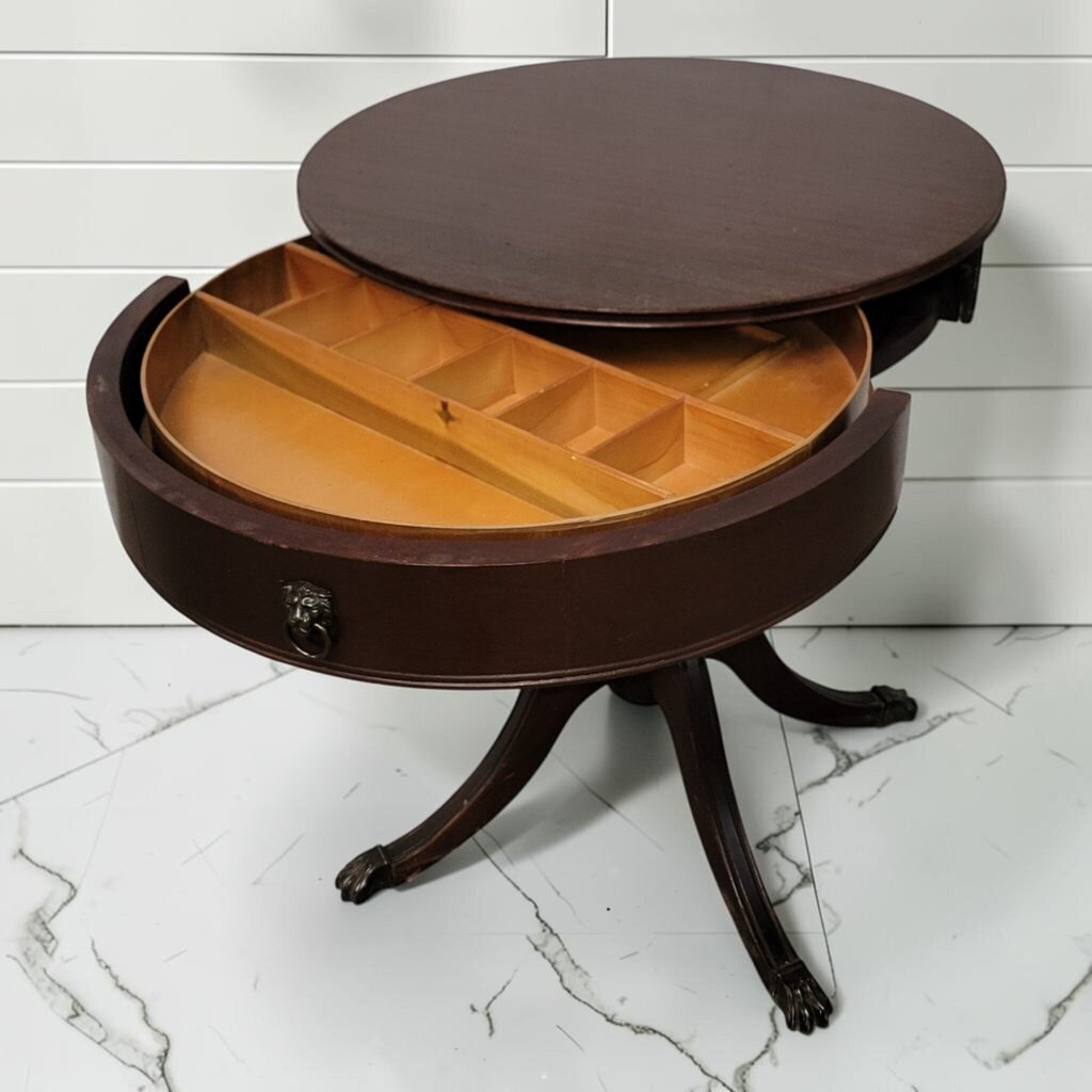 8456 Mahogany Revolving Drum Table with Segmented Storage ~ FURNITURE