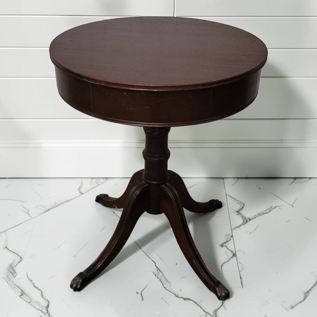 8456 Mahogany Revolving Drum Table with Segmented Storage ~ FURNITURE