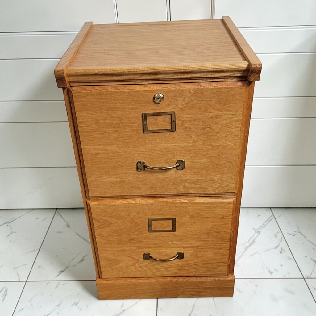 8457 Two-Drawer Honey Oak Vertical File Cabinet