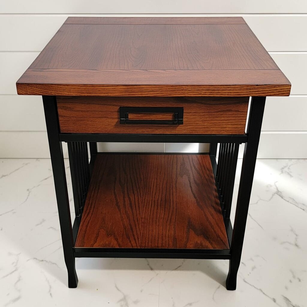 8459 Contemporary Mission-Style Metal and Oak End Table