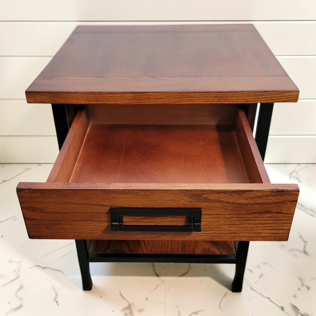 8459 Contemporary Mission-Style Metal and Oak End Table