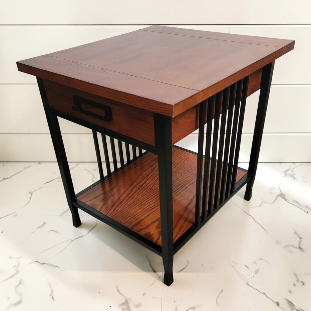 8459 Contemporary Mission-Style Metal and Oak End Table