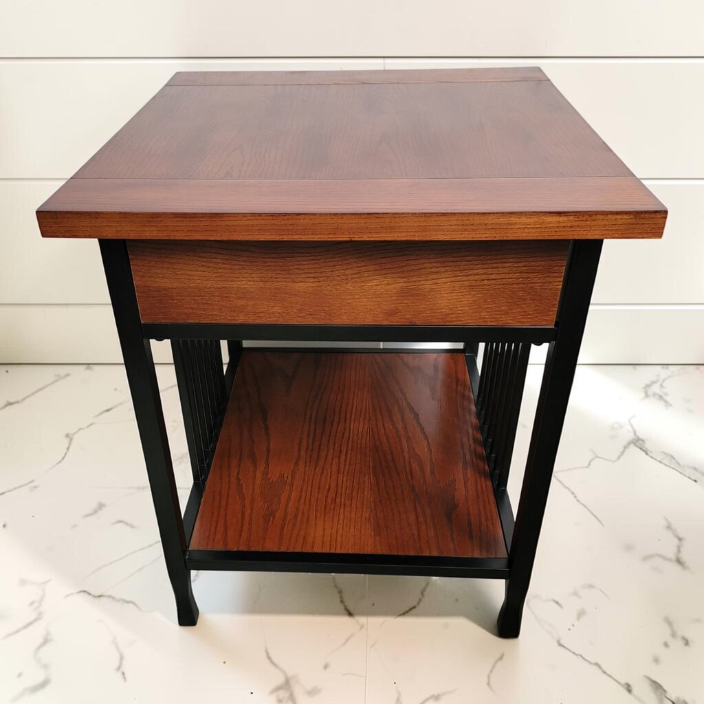 8459 Contemporary Mission-Style Metal and Oak End Table