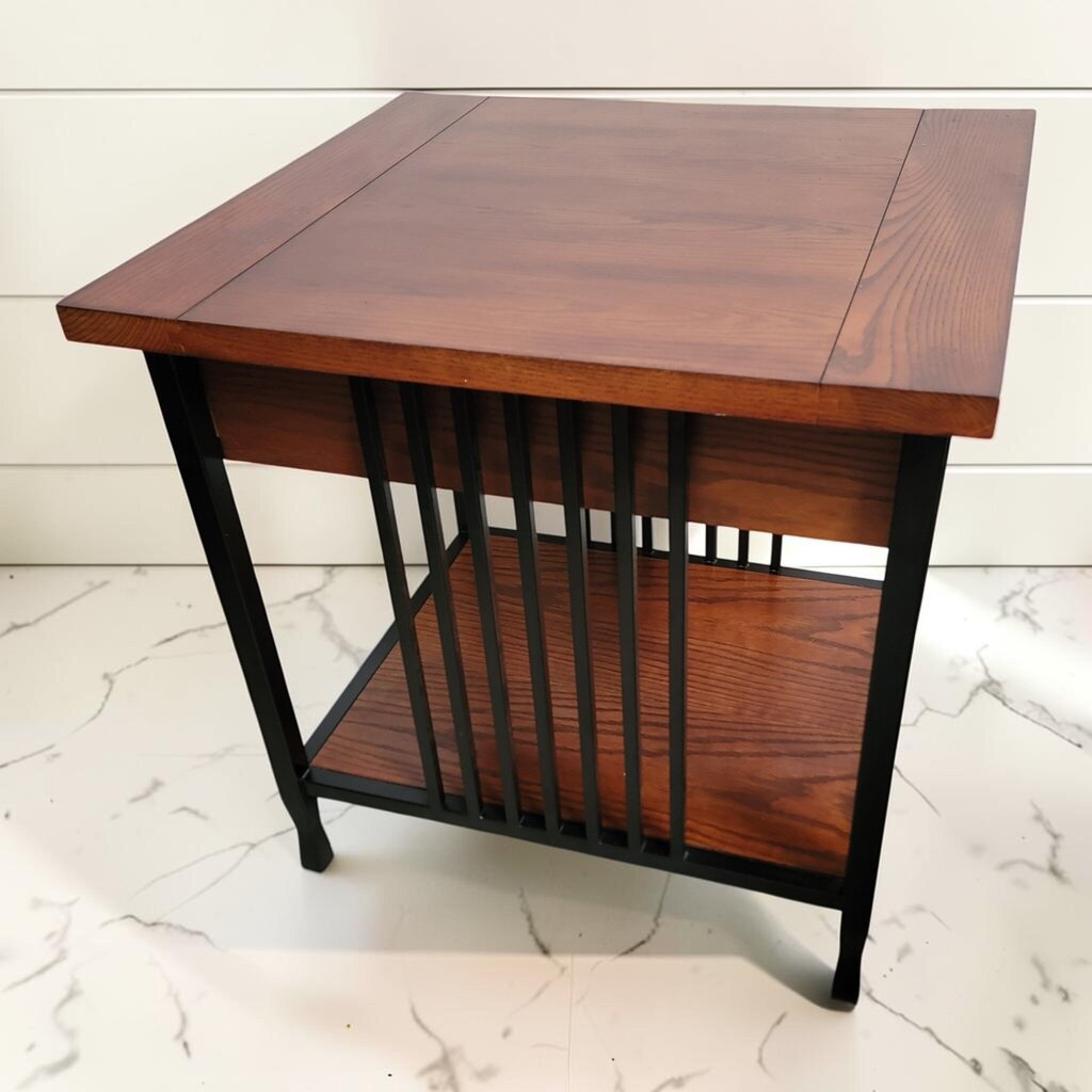 8459 Contemporary Mission-Style Metal and Oak End Table