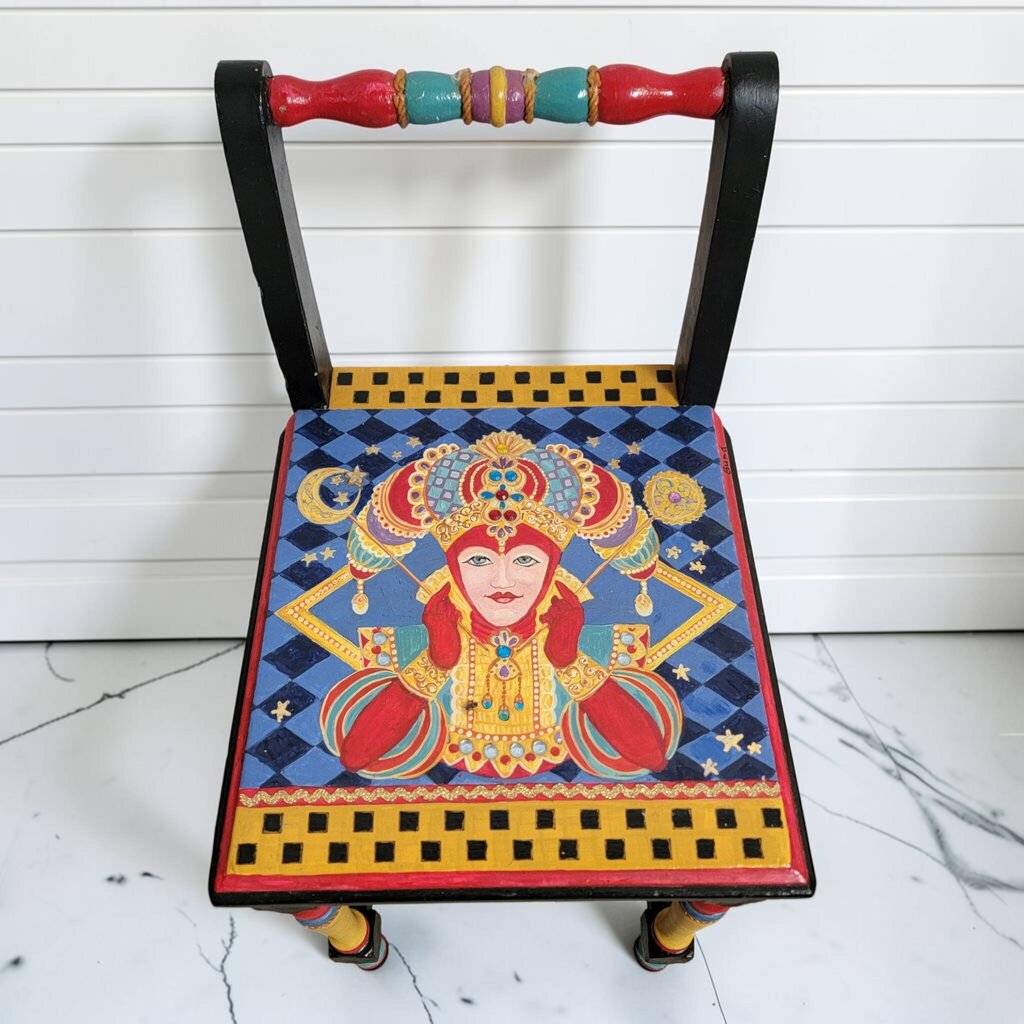 8460 Hand-Painted "Burd" Signed Whimsical Court Lady Side Chair ~ FURNITURE