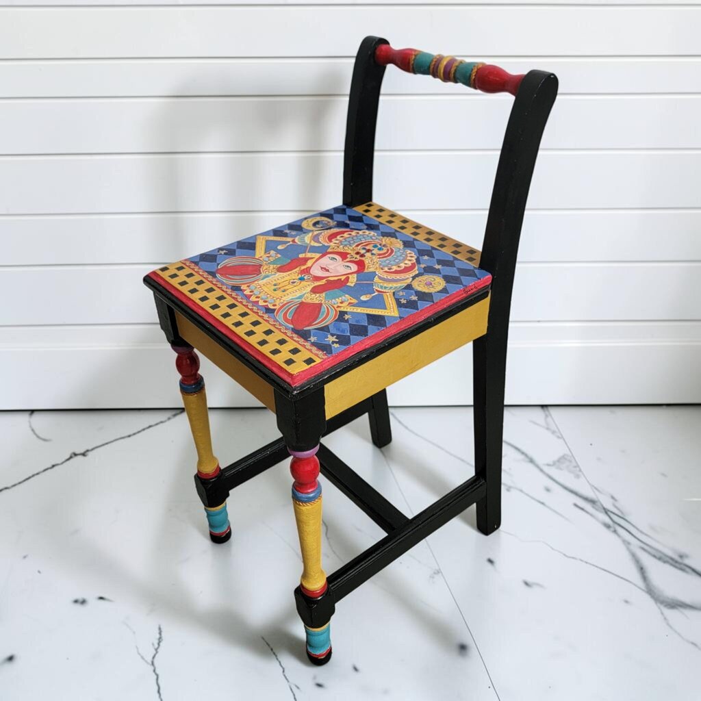 8460 Hand-Painted "Burd" Signed Whimsical Court Lady Side Chair ~ FURNITURE