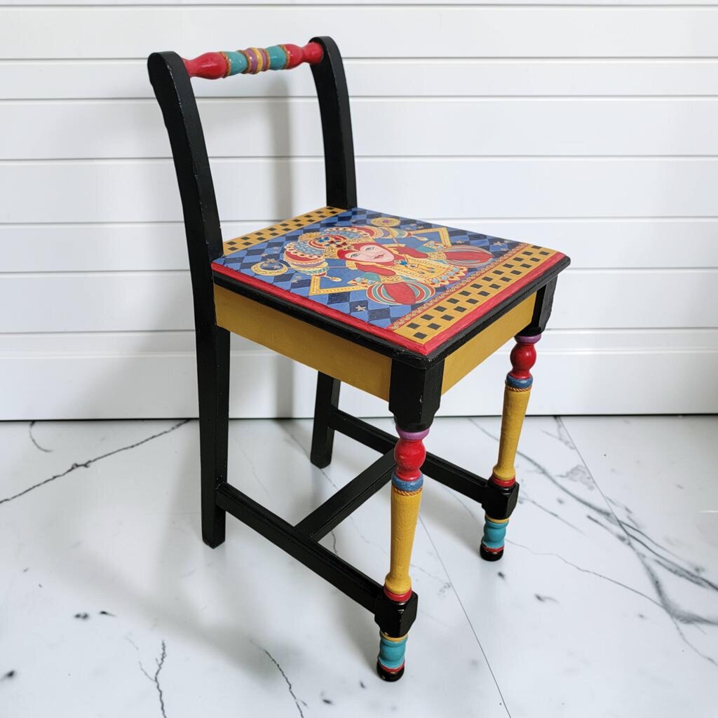 8460 Hand-Painted "Burd" Signed Whimsical Court Lady Side Chair ~ FURNITURE