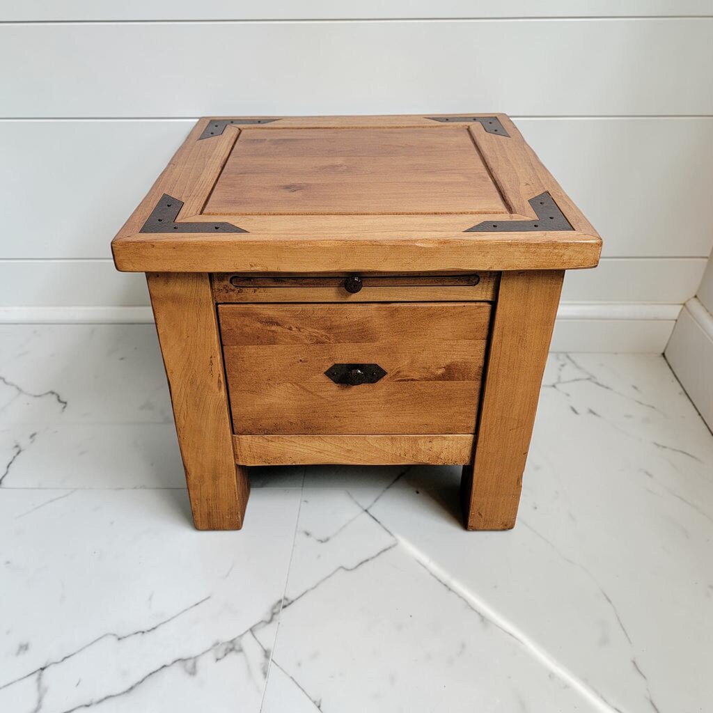 8461 Rustic Western End Table with Drawer and Pull Out Shelf