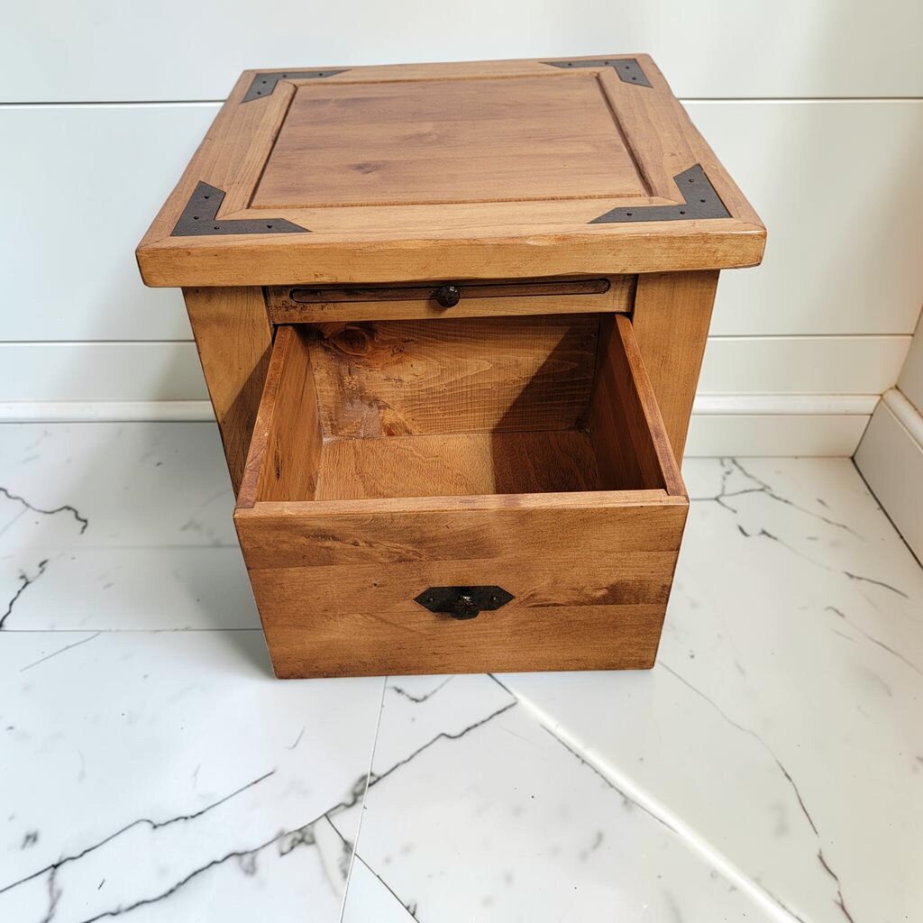 8461 Rustic Western End Table with Drawer and Pull Out Shelf