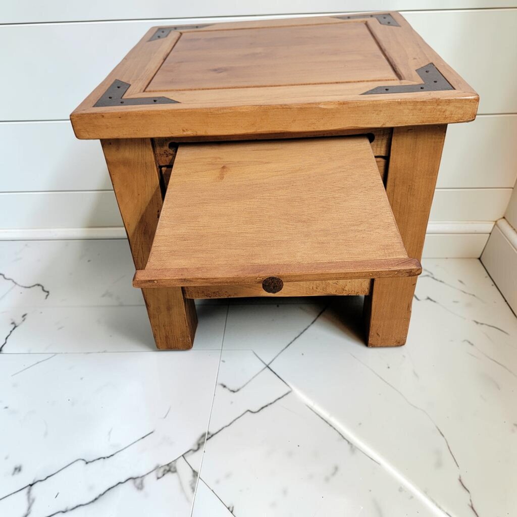 8461 Rustic Western End Table with Drawer and Pull Out Shelf