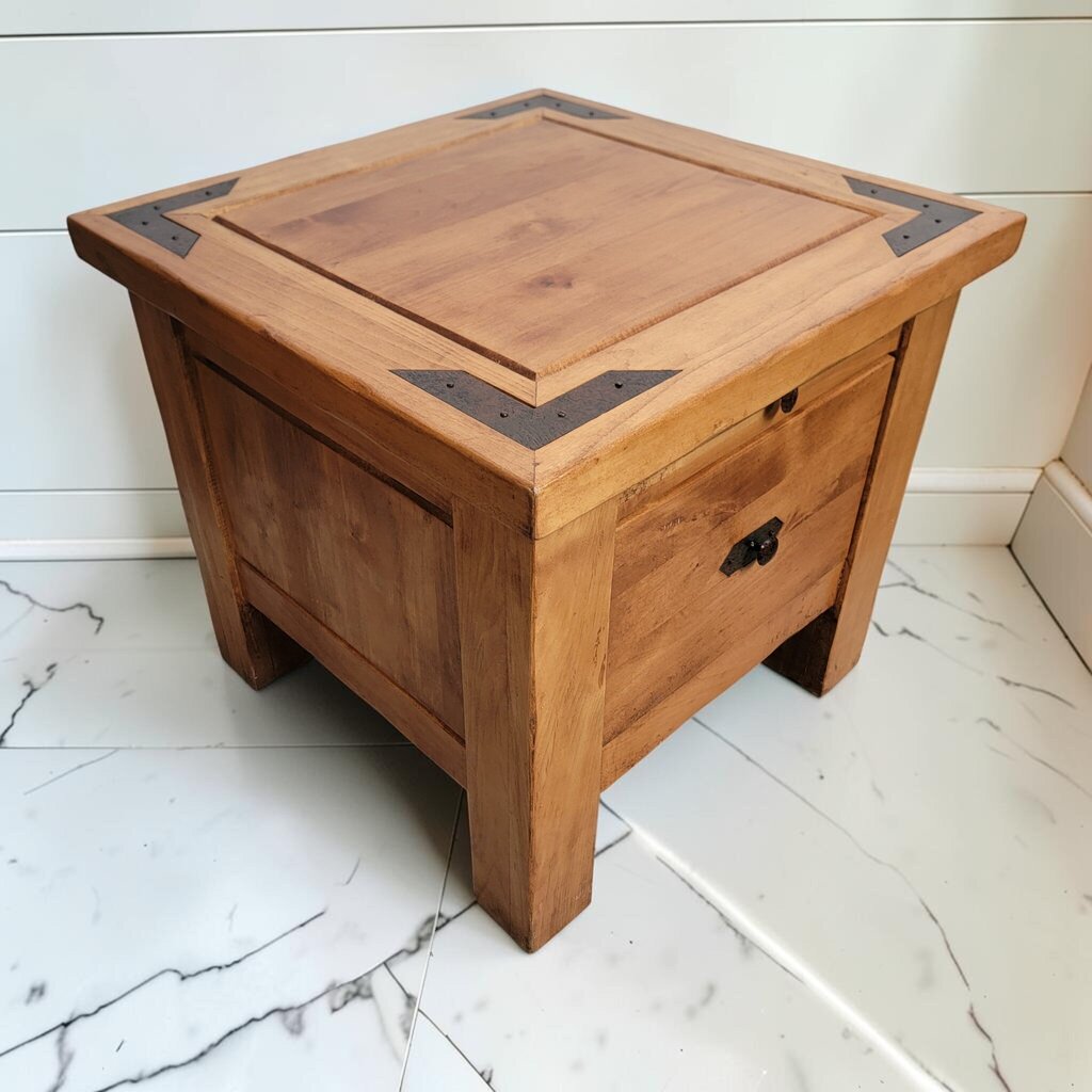 8461 Rustic Western End Table with Drawer and Pull Out Shelf