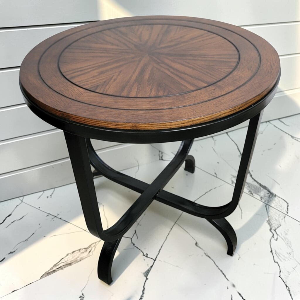 8465 Sunburst Inlay Round Accent Table