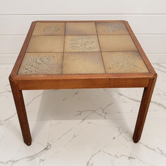 8466 Danish Teak Tile- Top Side Table by Haslev with Royal Copenhagen Tiles