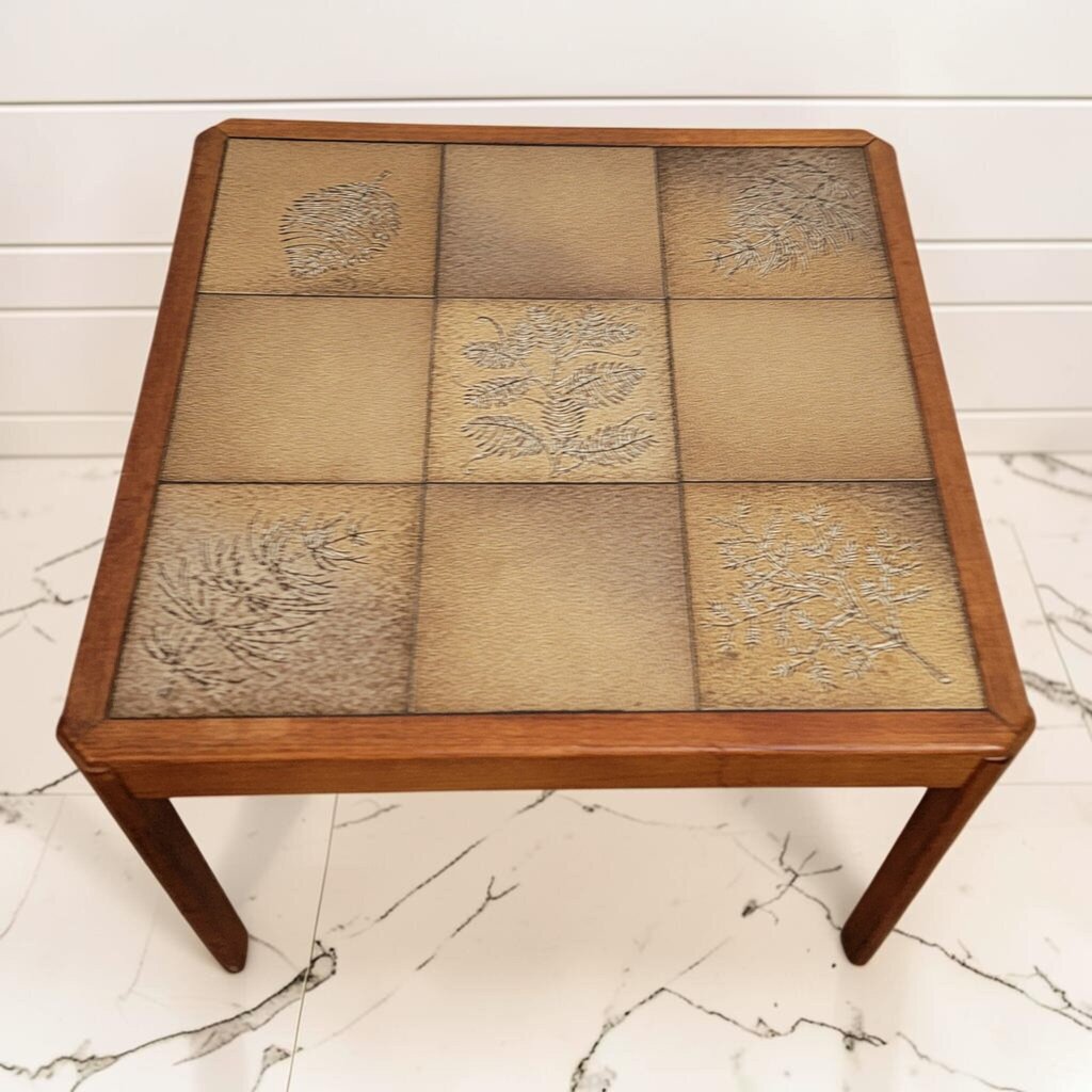 8466 Danish Teak Tile- Top Side Table by Haslev with Royal Copenhagen Tiles