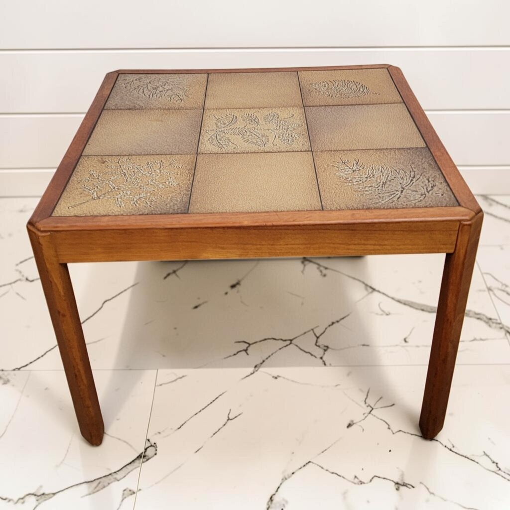 8466 Danish Teak Tile- Top Side Table by Haslev with Royal Copenhagen Tiles