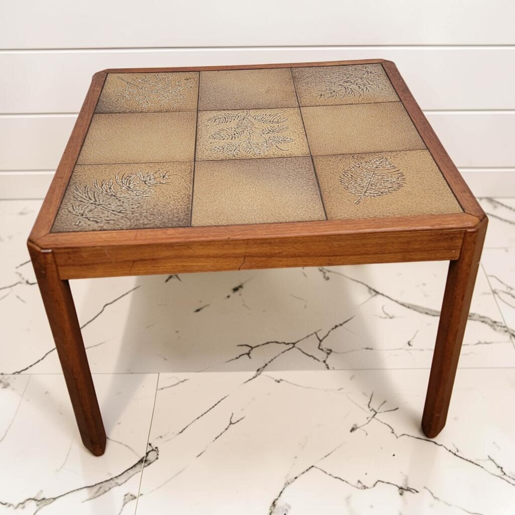 8466 Danish Teak Tile- Top Side Table by Haslev with Royal Copenhagen Tiles
