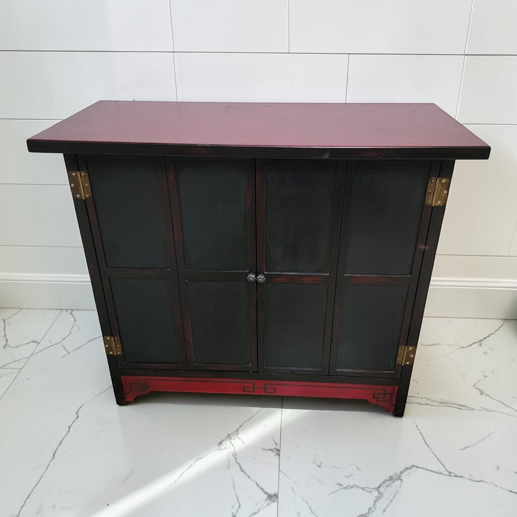 8484 Asian-Inspired Black and Red Lacquered Cabinet