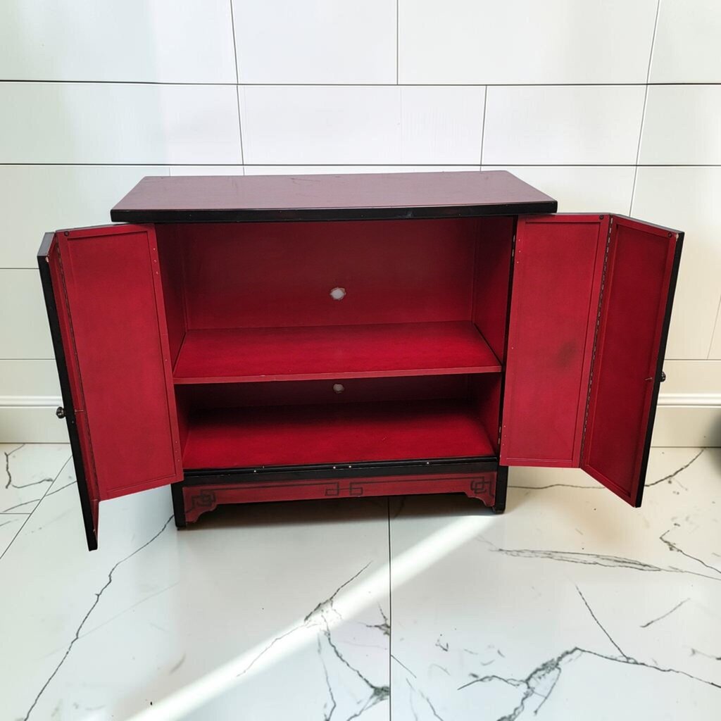 8484 Asian-Inspired Black and Red Lacquered Cabinet