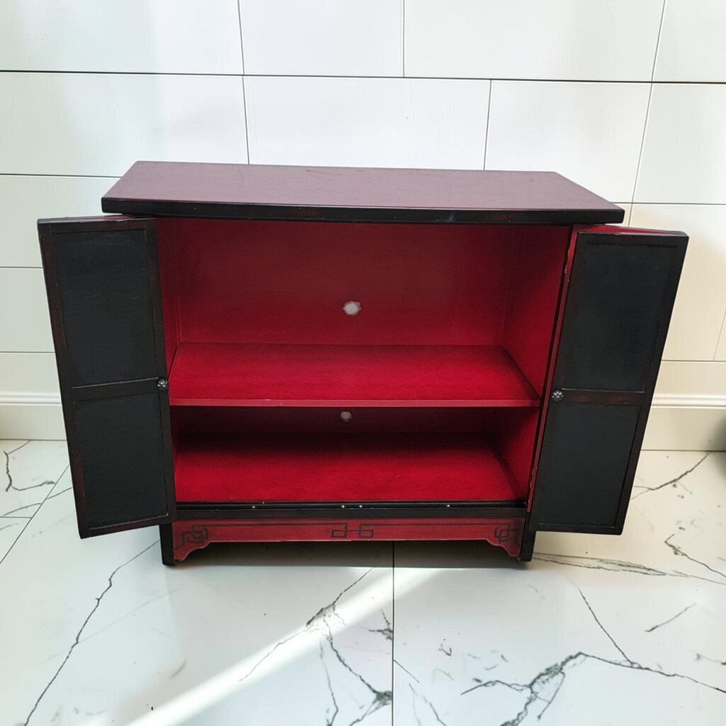 8484 Asian-Inspired Black and Red Lacquered Cabinet