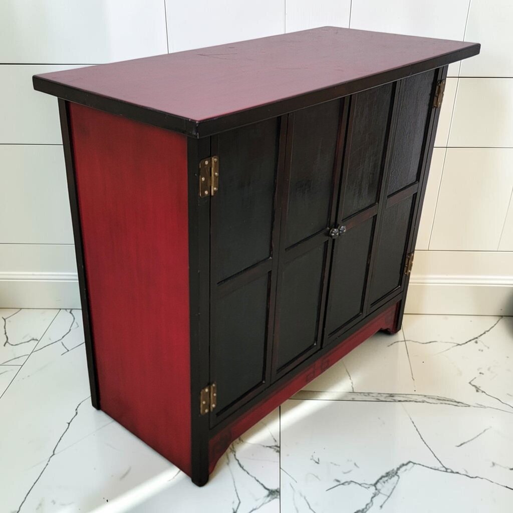 8484 Asian-Inspired Black and Red Lacquered Cabinet