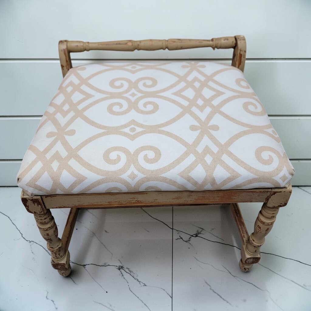 8512 Distressed Spindle- Turned Upholstered #Stool ~ FURNITURE