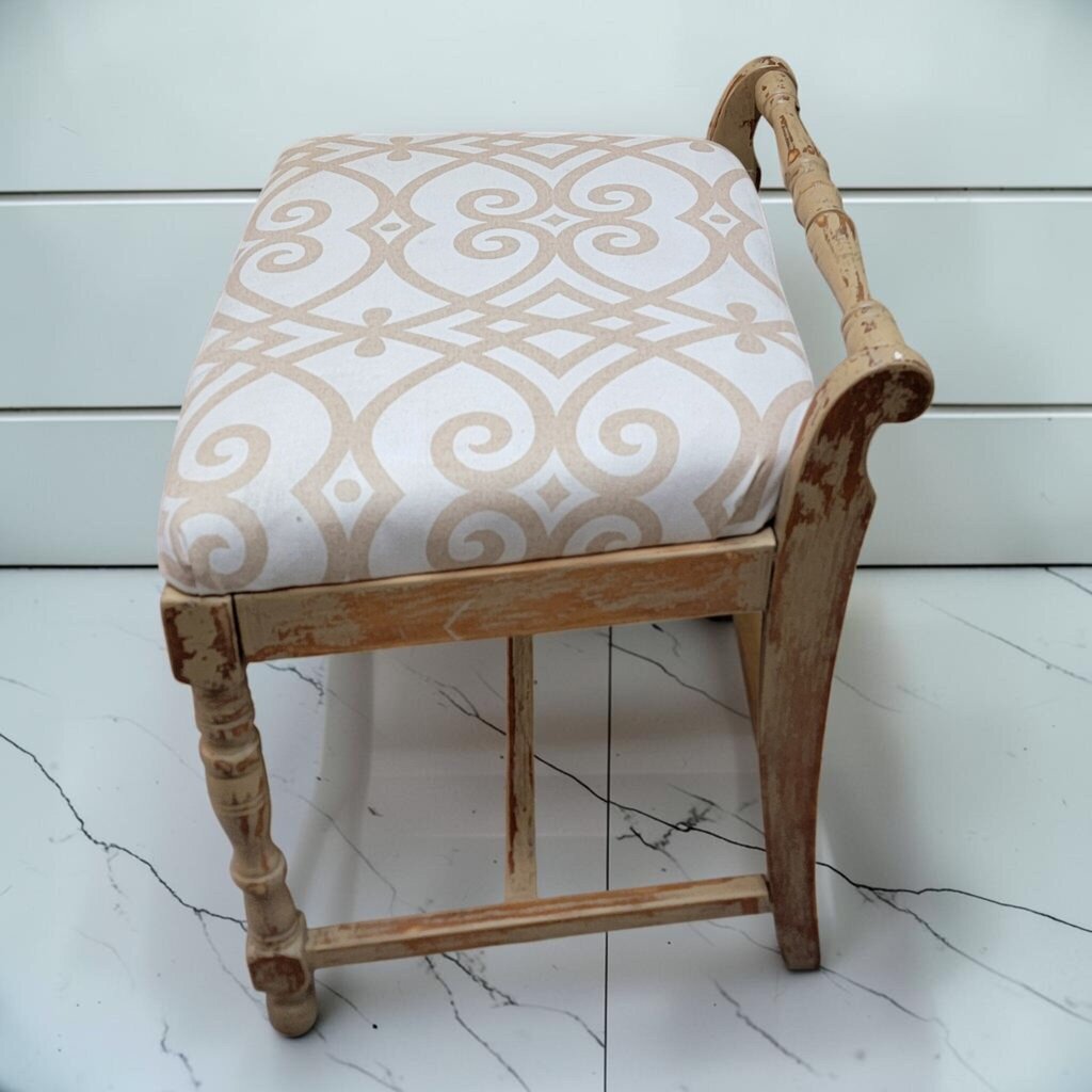 8512 Distressed Spindle- Turned Upholstered #Stool ~ FURNITURE