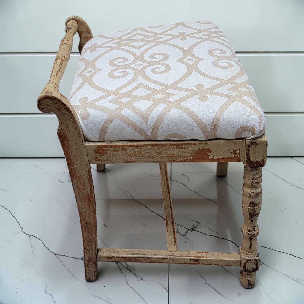 8512 Distressed Spindle- Turned Upholstered #Stool ~ FURNITURE