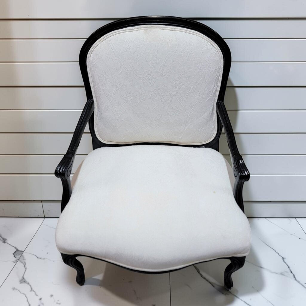 8513 Louis XV Style Armchair in Black Lacquer and White Damask