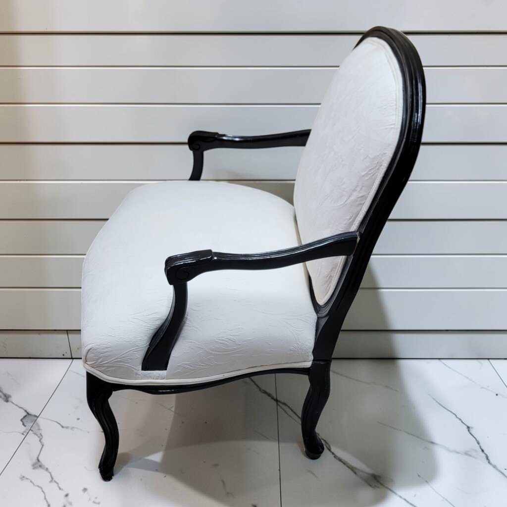 8513 Louis XV Style Armchair in Black Lacquer and White Damask