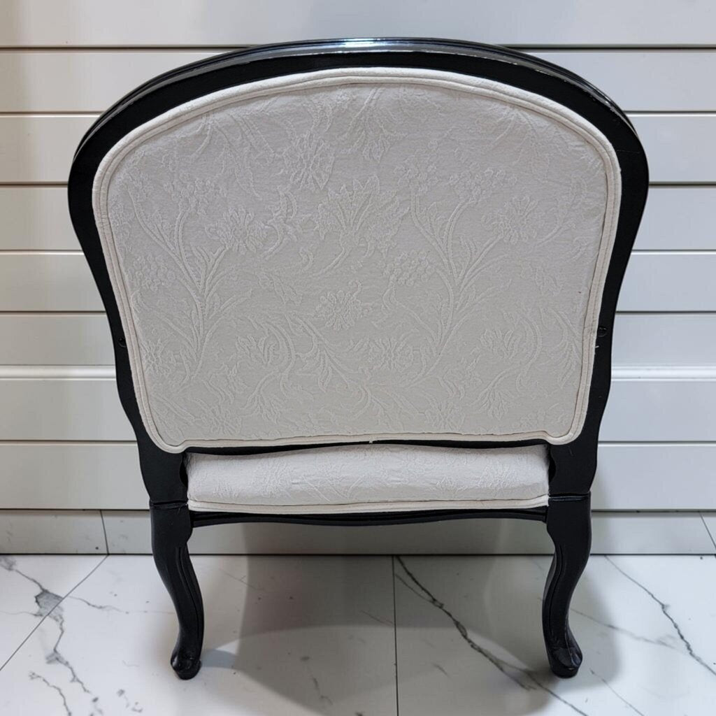 8513 Louis XV Style Armchair in Black Lacquer and White Damask