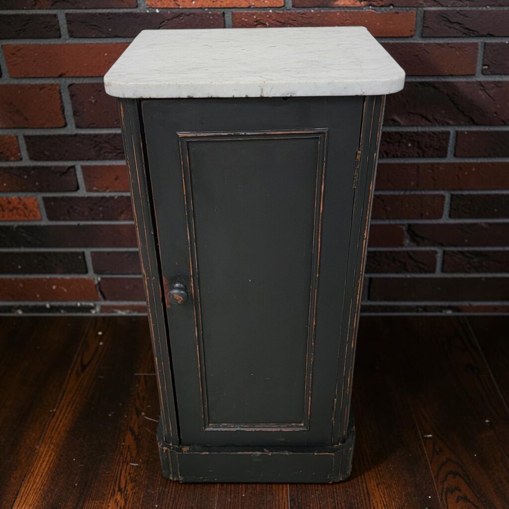 8521 French Marble-Top DIstressed Black Painted Pot #Cupboard