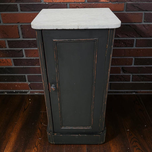 8521 French Marble-Top Distressed Black Painted Pot #Cupboard Used ~ FURNITURE