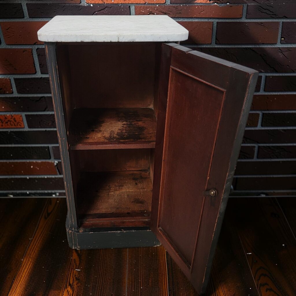 8521 French Marble-Top DIstressed Black Painted Pot #Cupboard