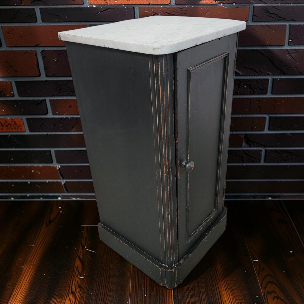 8521 French Marble-Top DIstressed Black Painted Pot #Cupboard
