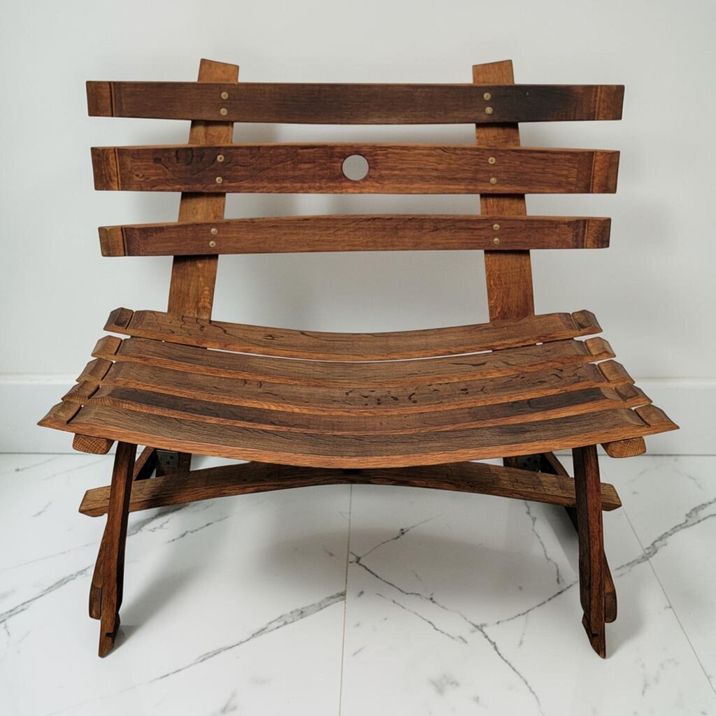 8525 Handcrafted Reclaimed Wine Barrel Stave #Bench