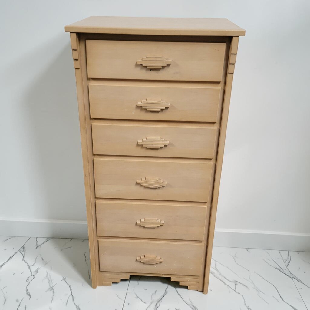 8537 Art Deco Blonde 'Skyscraper' Six-Drawer Tallboy #Chest