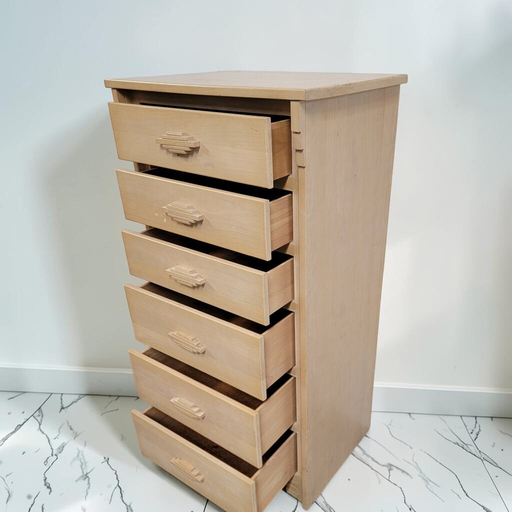 8537 Art Deco Blonde 'Skyscraper' Six-Drawer Tallboy #Chest