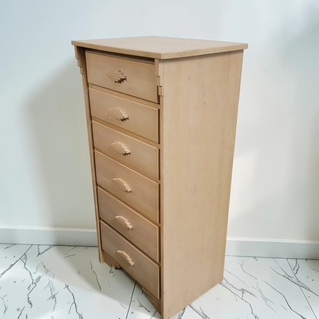 8537 Art Deco Blonde 'Skyscraper' Six-Drawer Tallboy #Chest