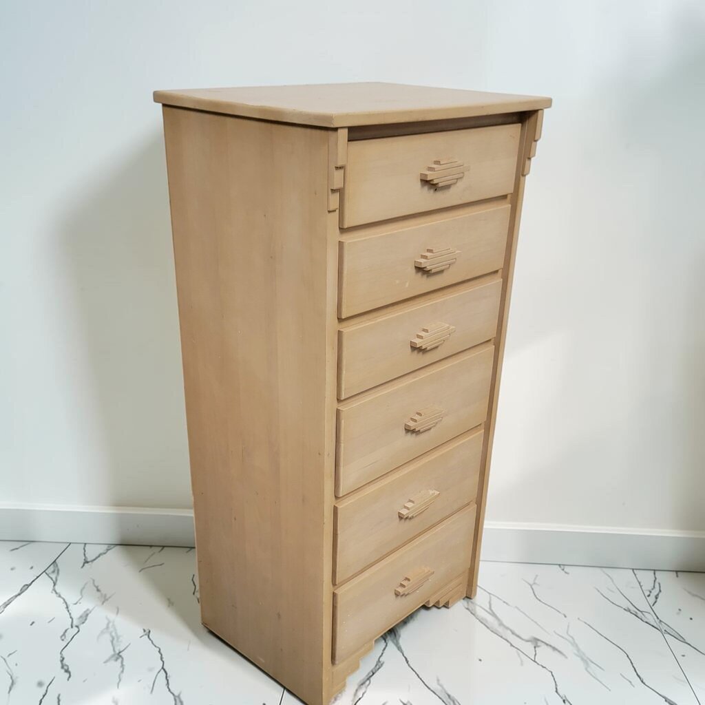 8537 Art Deco Blonde 'Skyscraper' Six-Drawer Tallboy #Chest