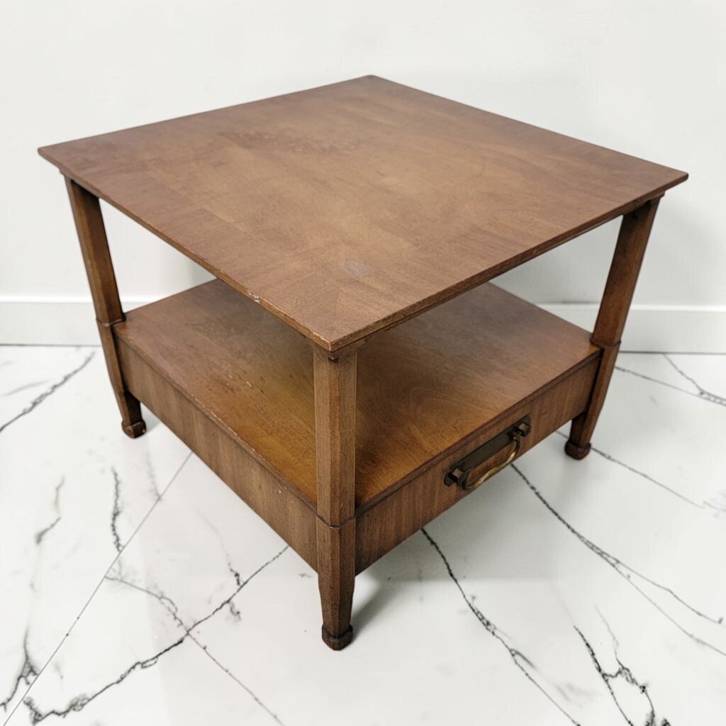 8538 Mid-Century Modern Henredon Square Two-Tier Side #Table with Drawer ~ FURNITURE