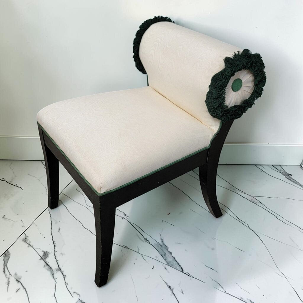 8539 Hollywood Regency Style Moire Slipper #Chair with Green Fringe