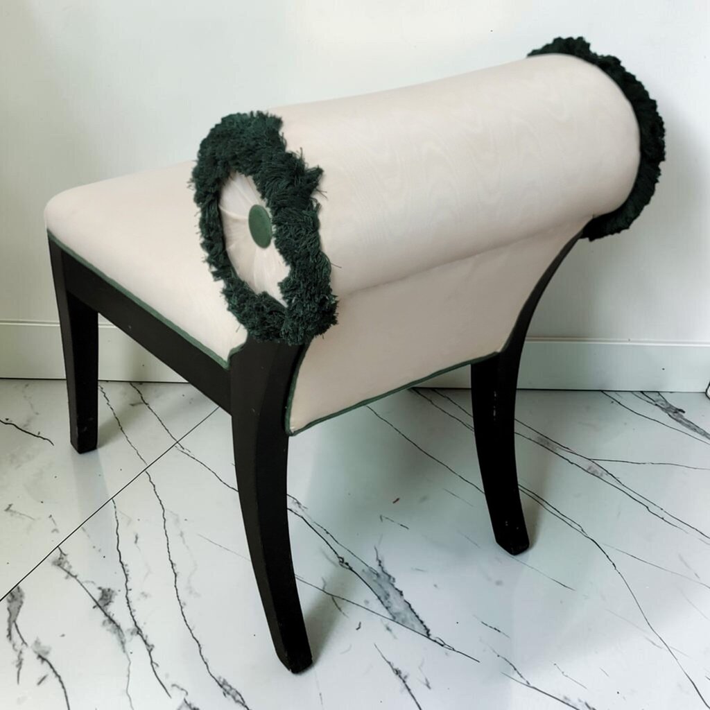 8539 Hollywood Regency Style Moire Slipper #Chair with Green Fringe