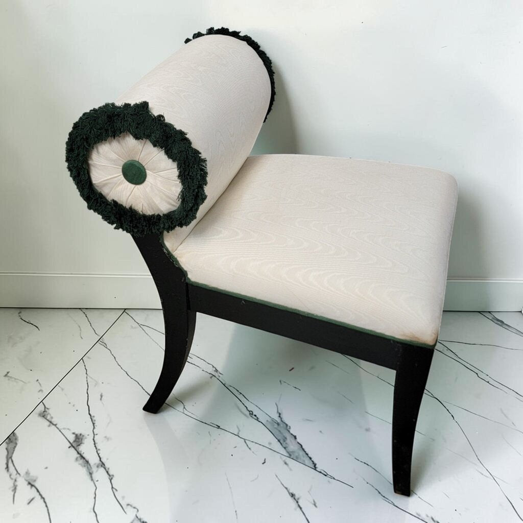 8539 Hollywood Regency Style Moire Slipper #Chair with Green Fringe